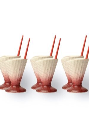 51HTfVNDvnL._SL1080_ Ceramic Ice Cream Bowl Serving Set | Handmade Red Dessert Bowls for Snacks, Sweets & Daily Use | Set of 6